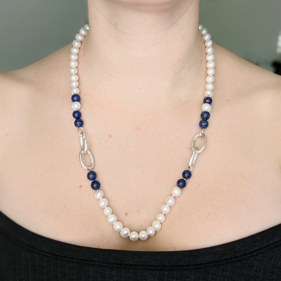 3 Way Pearl & Lapis Lazuli Choker & Bracelet - Picture 2 of 7